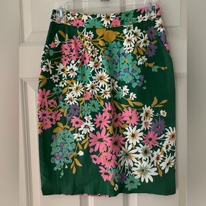 Odille Anthropologie Abronia Green Floral Pencil Skirt Size 0 spring Easter